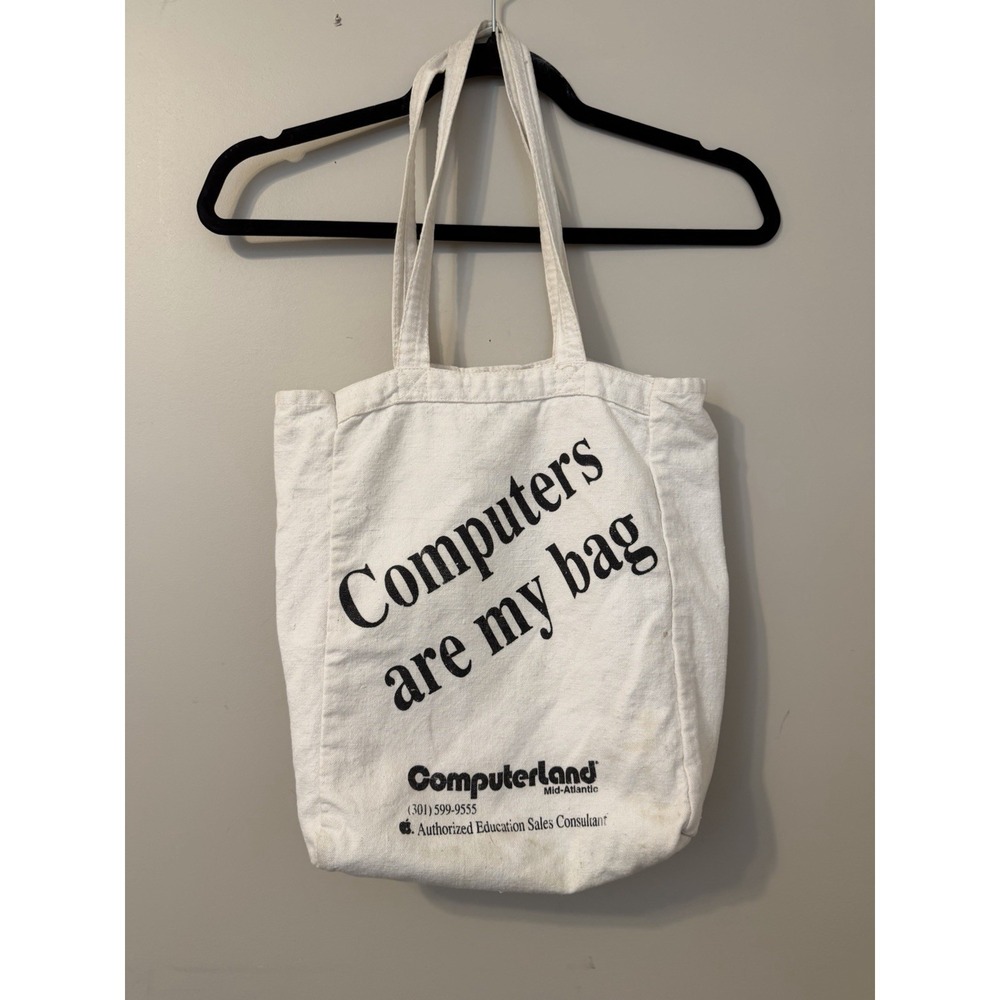 Vintage Computerland Apple Canvas Tote Bag "Computers Are My Bag" RARE